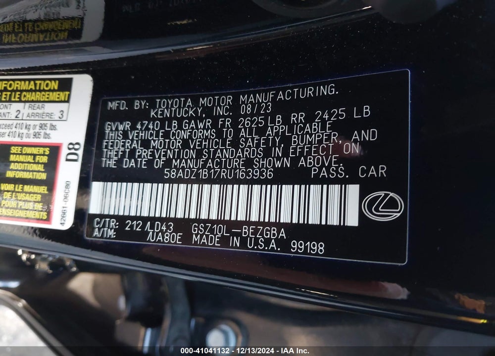 2024 LEXUS ES 350 VIN: 58ADZ1B17RU163936