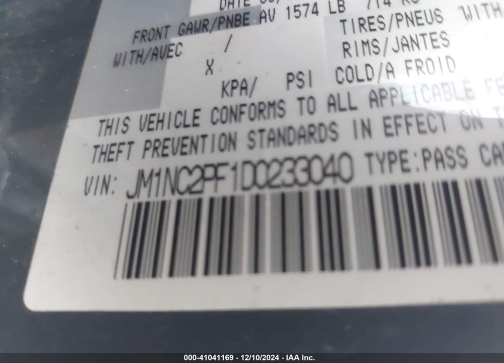 2013 MAZDA MX-5 MIATA GRAND TOURING VIN: JM1NC2PF1D0233040
