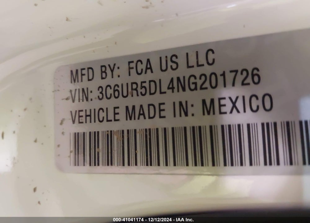 2022 RAM 2500 VIN: 3C6UR5DL4NG201726