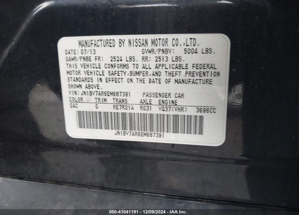 2014 INFINITI Q50 PREMIUM VIN: JN1BV7AR6EM687391