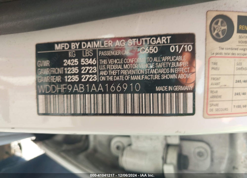 2010 MERCEDES-BENZ E 550 4MATIC VIN: WDDHF9AB1AA166910