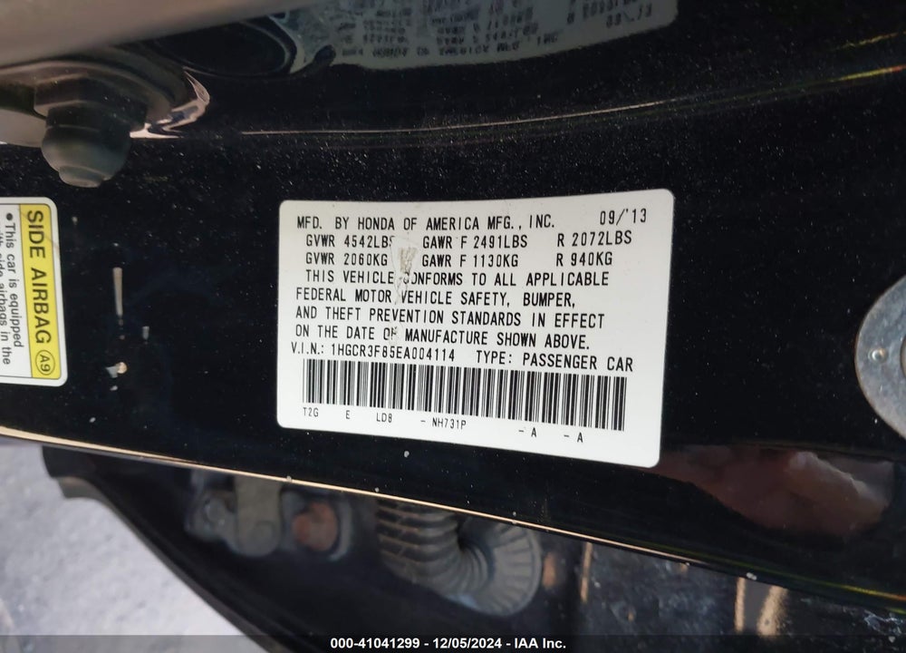 2014 HONDA ACCORD EX-L V-6 VIN: 1HGCR3F85EA004114