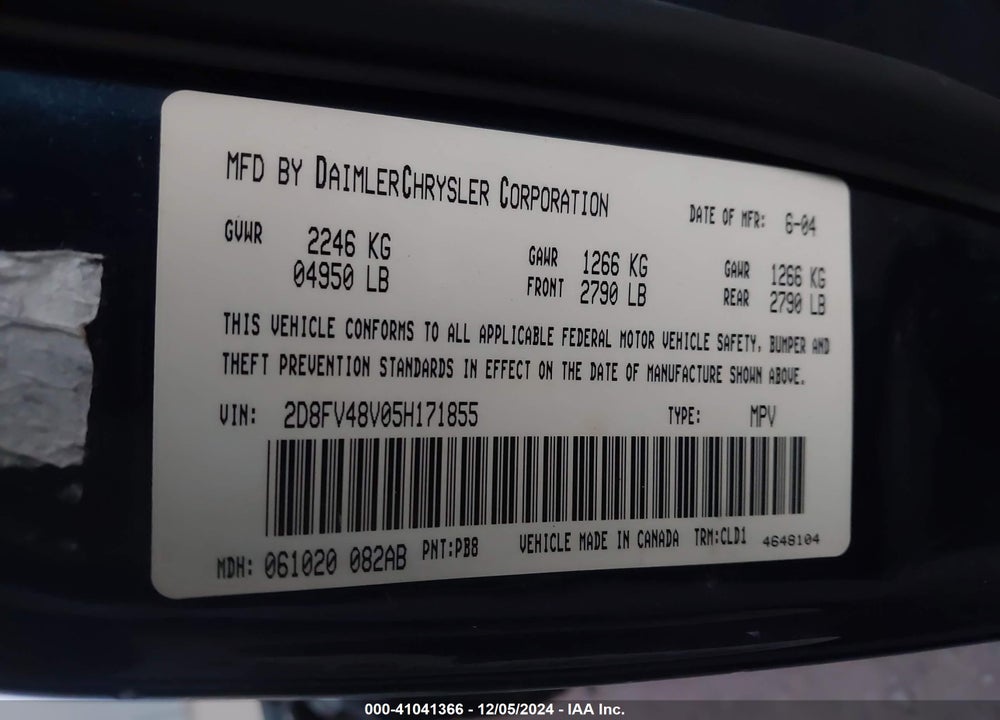 2005 DODGE MAGNUM SE VIN: 2D8FV48V05H171855