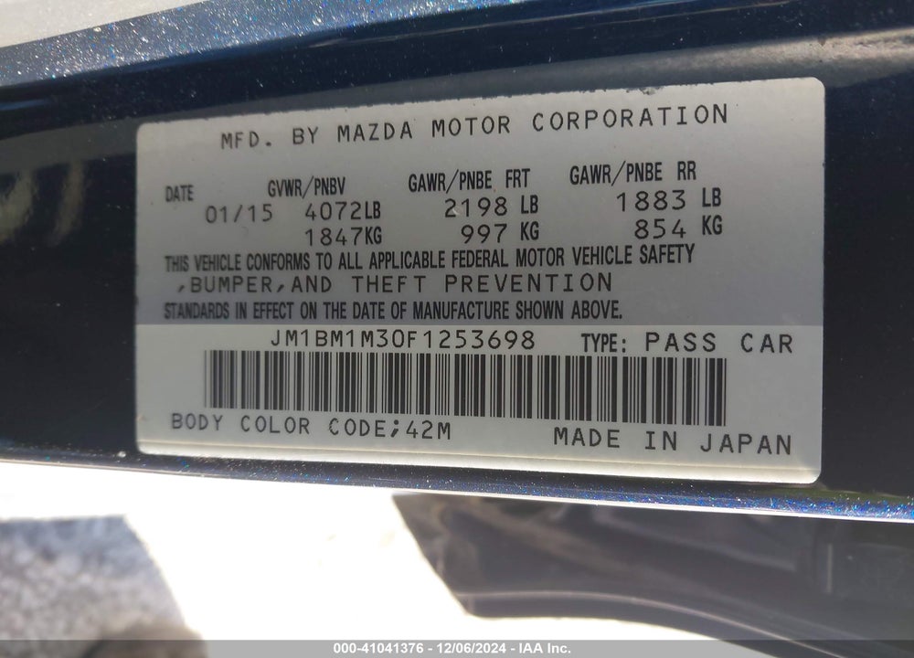2015 MAZDA 3 S GRAND TOURING VIN: JM1BM1M30F1253698
