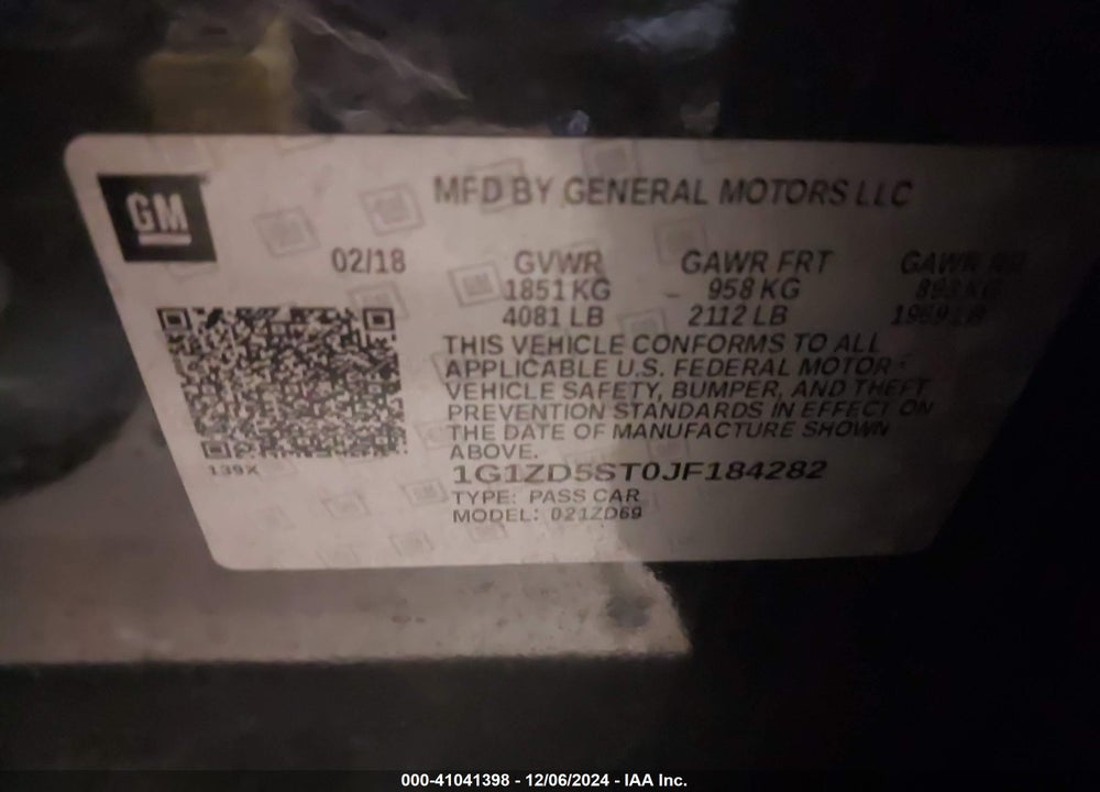2018 CHEVROLET MALIBU LT VIN: 1G1ZD5ST0JF184282