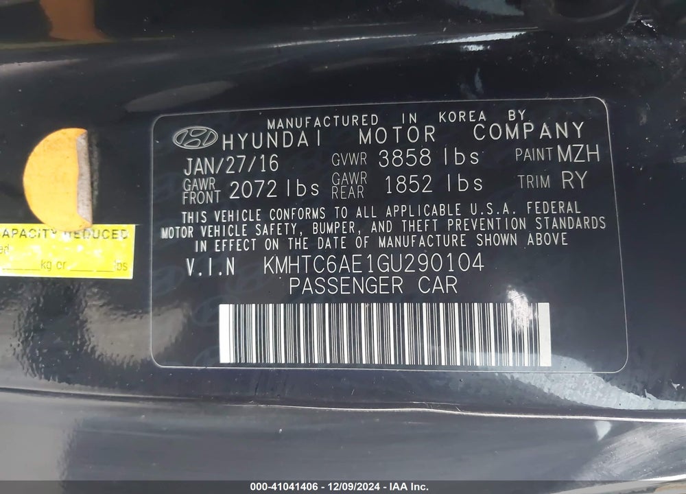 2016 HYUNDAI VELOSTER TURBO VIN: KMHTC6AE1GU290104