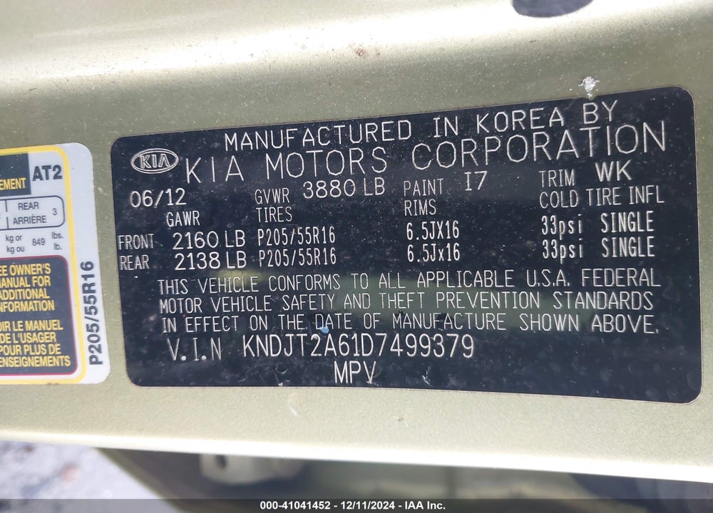 2013 KIA SOUL VIN: KNDJT2A61D7499379