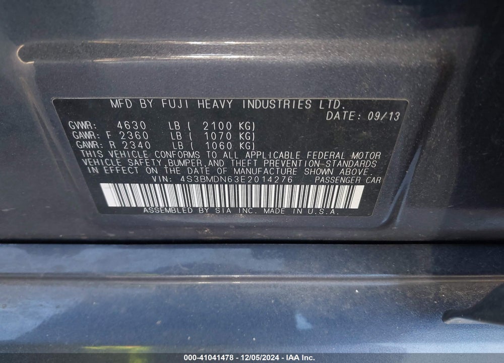 2014 SUBARU LEGACY 3.6R LIMITED VIN: 4S3BMDN63E2014276