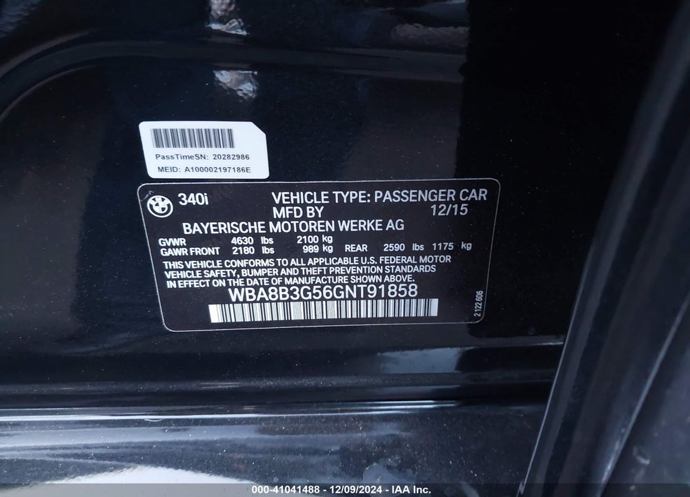 2016 BMW 340I VIN: WBA8B3G56GNT91858