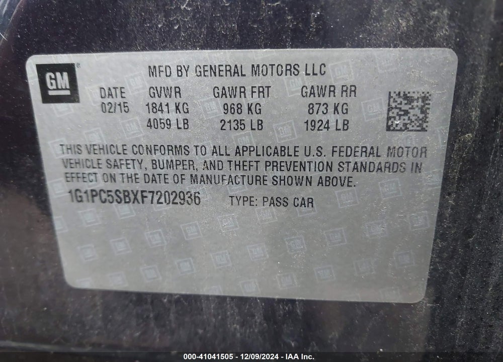 2015 CHEVROLET CRUZE 1LT AUTO VIN: 1G1PC5SBXF7202936