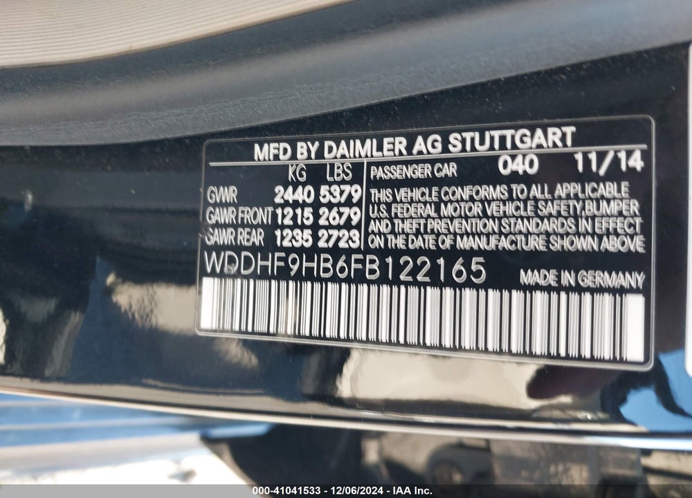 2015 MERCEDES-BENZ E 250 BLUETEC 4MATIC VIN: WDDHF9HB6FB122165