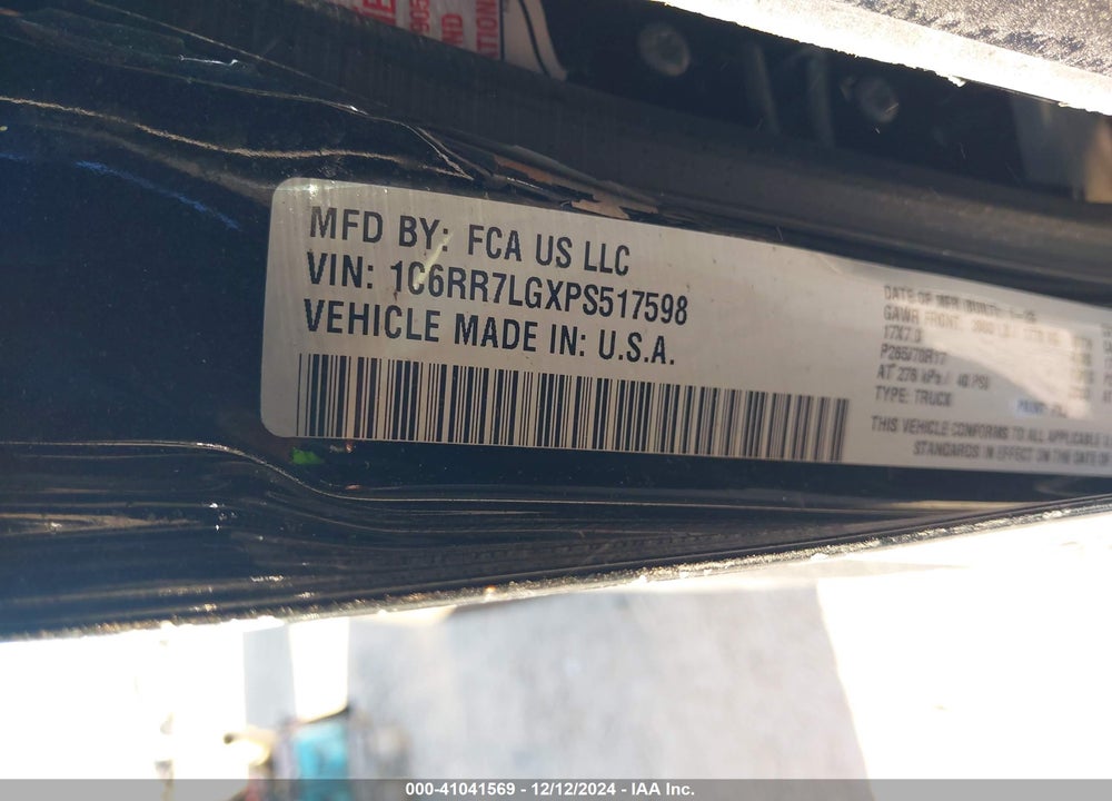 2023 RAM 1500 CLASSIC SLT 4X4 5'7 BOX VIN: 1C6RR7LGXPS517598