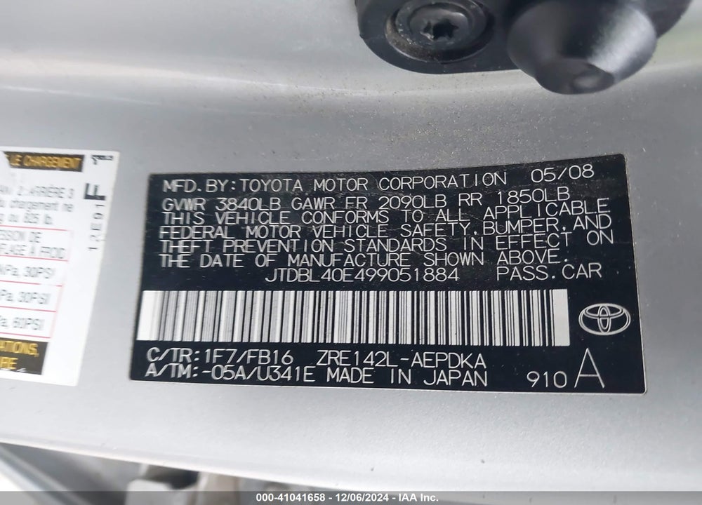 2009 TOYOTA COROLLA LE VIN: JTDBL40E499051884