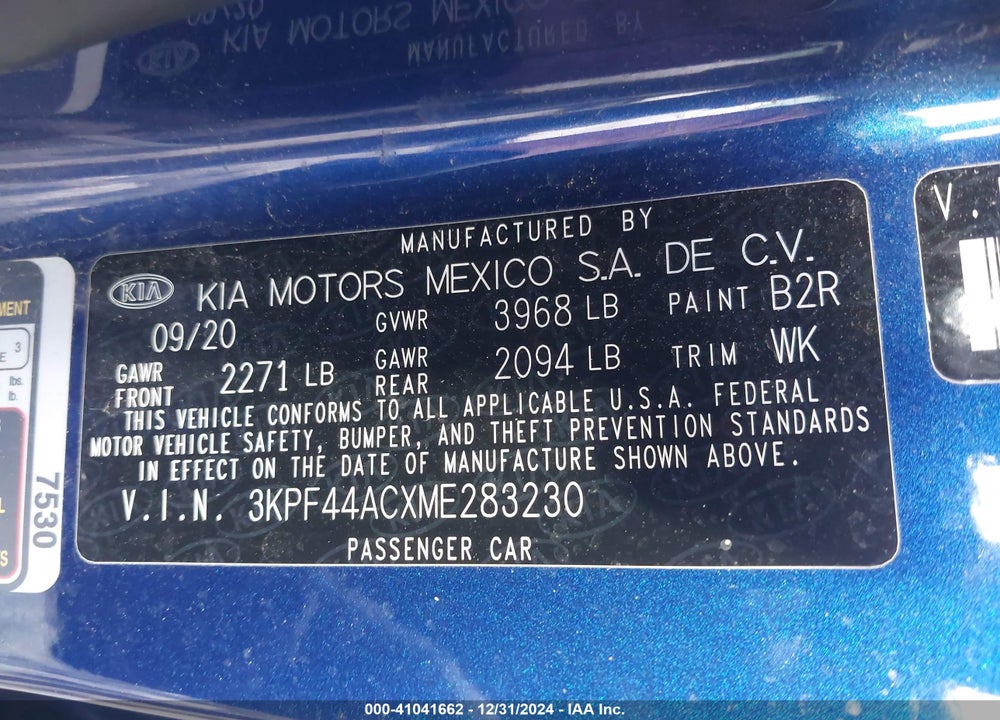 2021 KIA FORTE GT VIN: 3KPF44ACXME283230