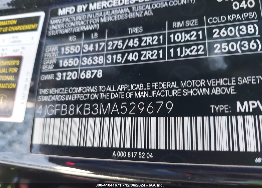 2021 MERCEDES-BENZ AMG GLE 63 S 4MATIC VIN: 4JGFB8KB3MA529679