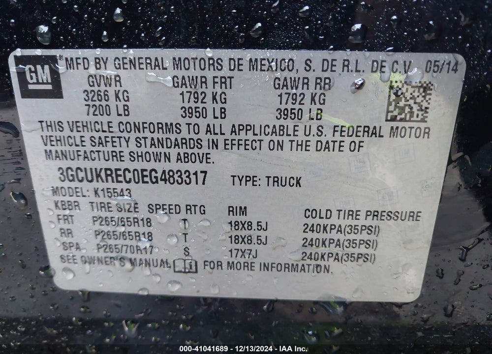 2014 CHEVROLET SILVERADO VIN: 3GCUKREC0EG483317
