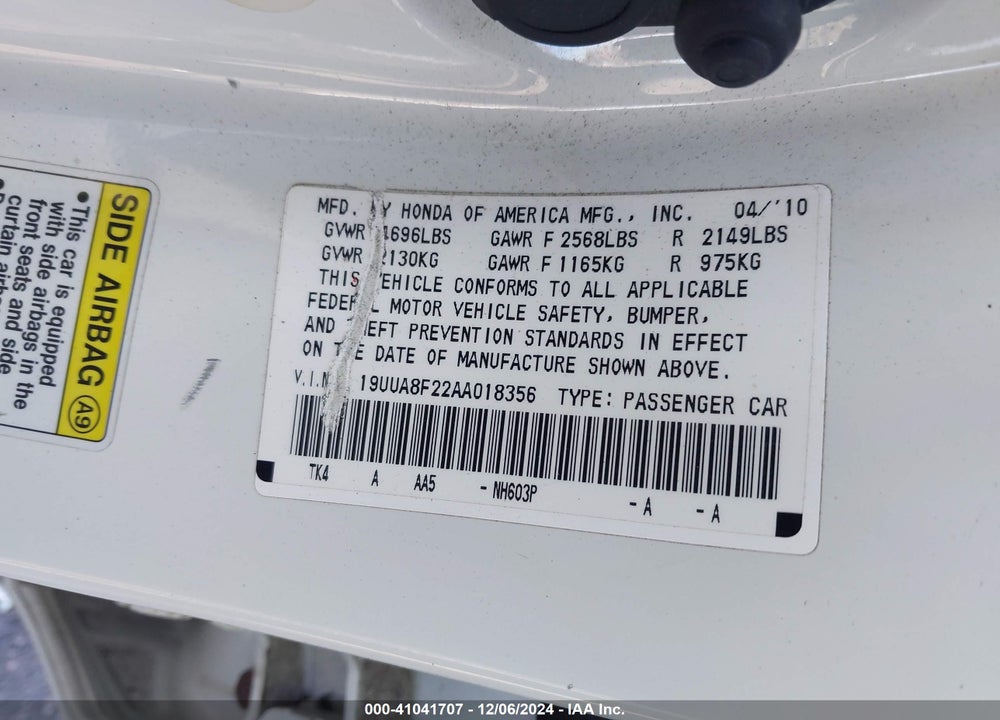 2010 ACURA TL 3.5 VIN: 19UUA8F22AA018356