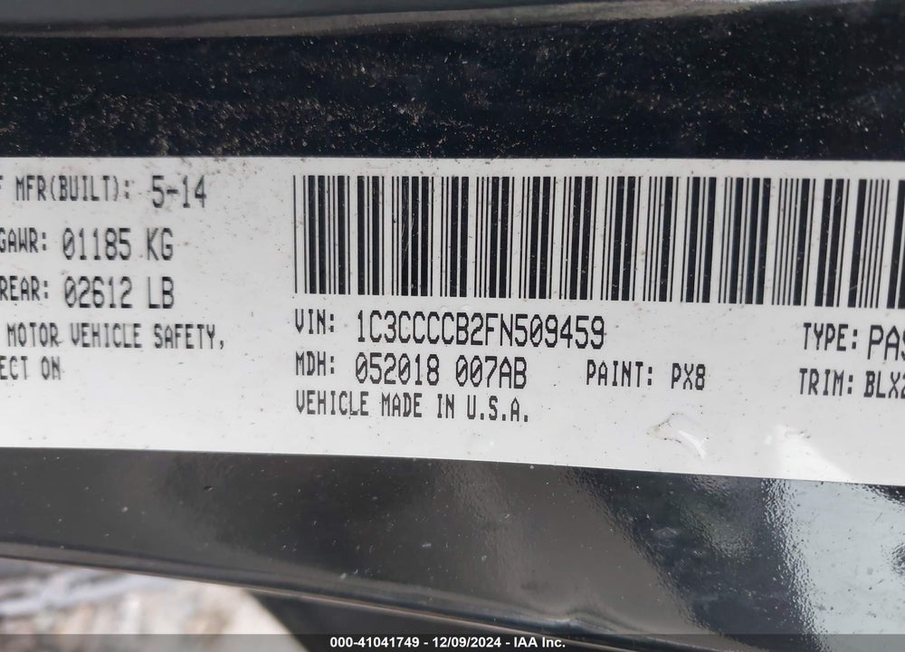 2015 CHRYSLER 200 C VIN: 1C3CCCCB2FN509459