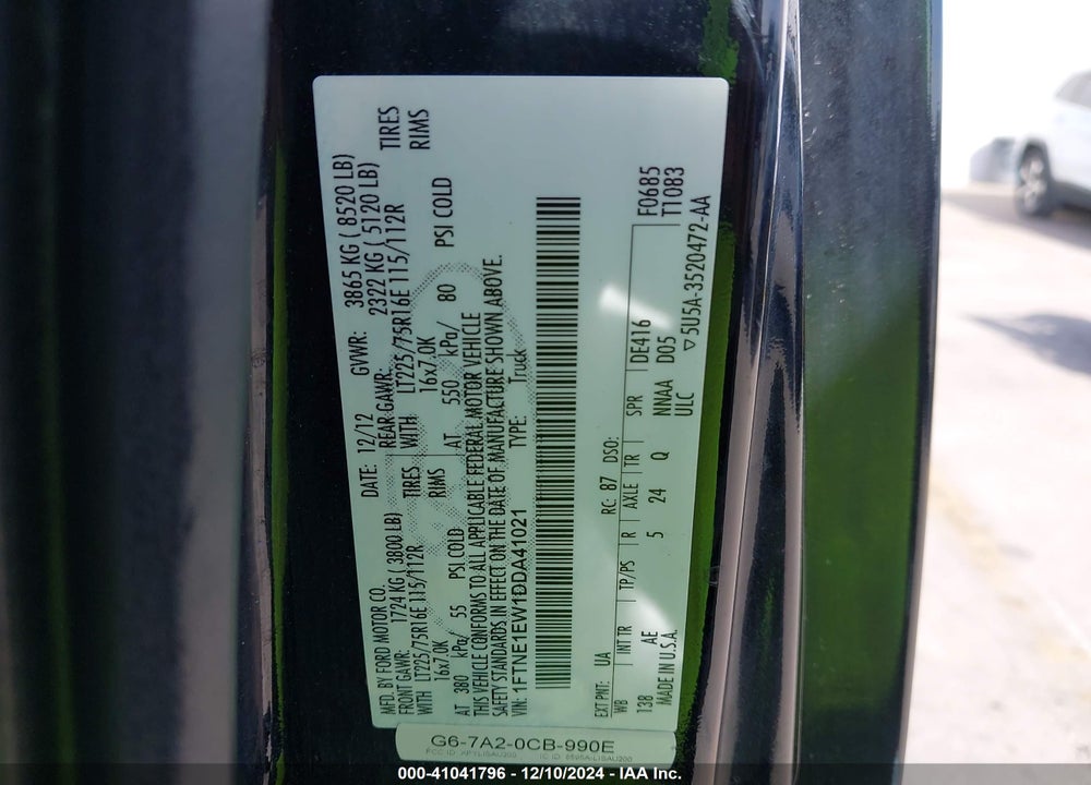 2013 FORD E-150 COMMERCIAL VIN: 1FTNE1EW1DDA41021
