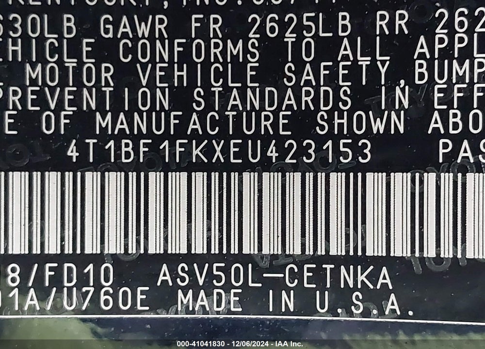 2014 TOYOTA CAMRY VIN: 4T1BF1FKXEU423153