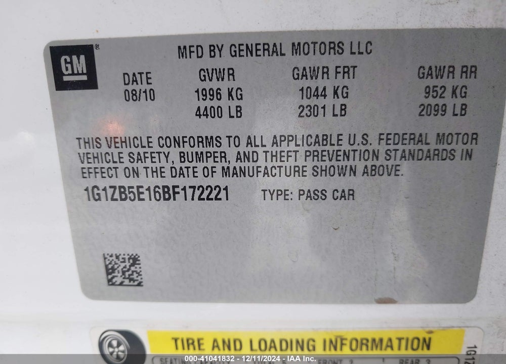 2011 CHEVROLET MALIBU LS VIN: 1G1ZB5E16BF172221