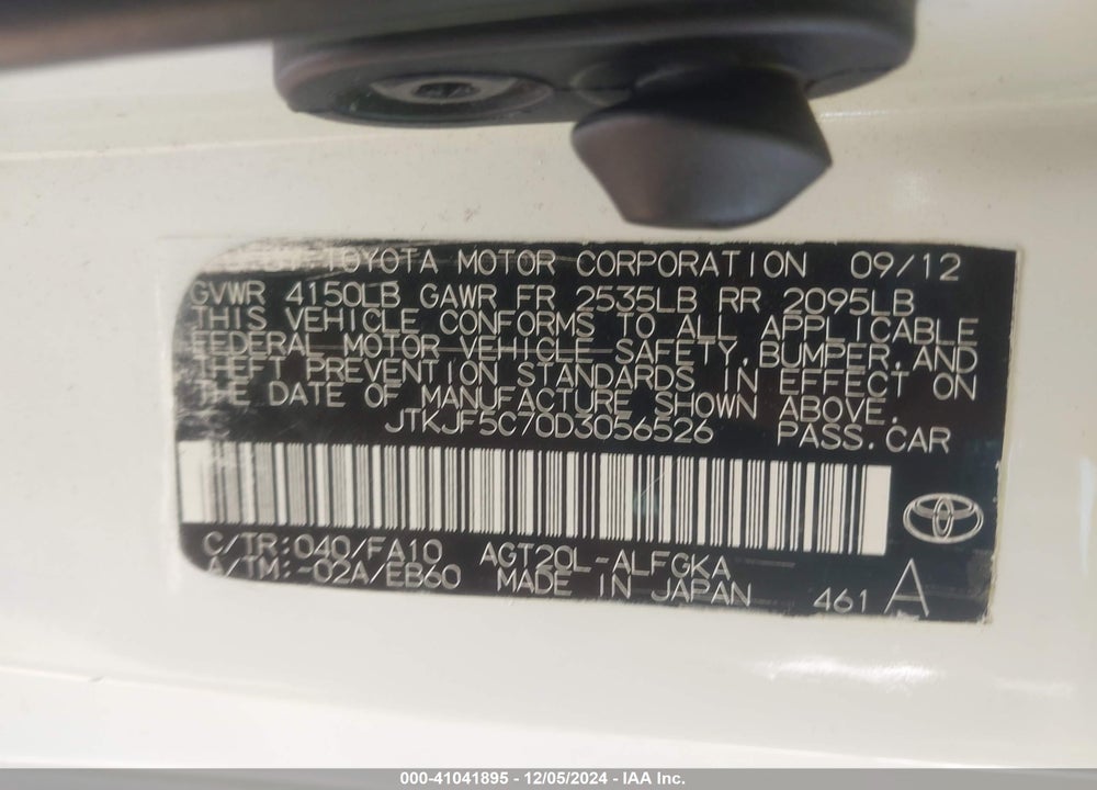 2013 SCION TC VIN: JTKJF5C70D3056526