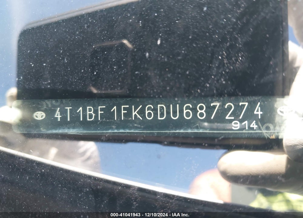 2013 TOYOTA CAMRY VIN: 4T1BF1FK6DU687274