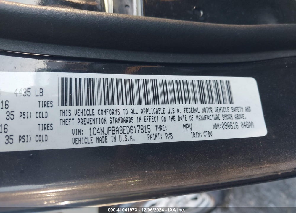2014 JEEP PATRIOT SPORT VIN: 1C4NJPBA3ED617815