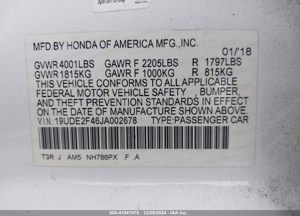 2018 ACURA ILX SPECIAL EDITION VIN: 19UDE2F46JA002678