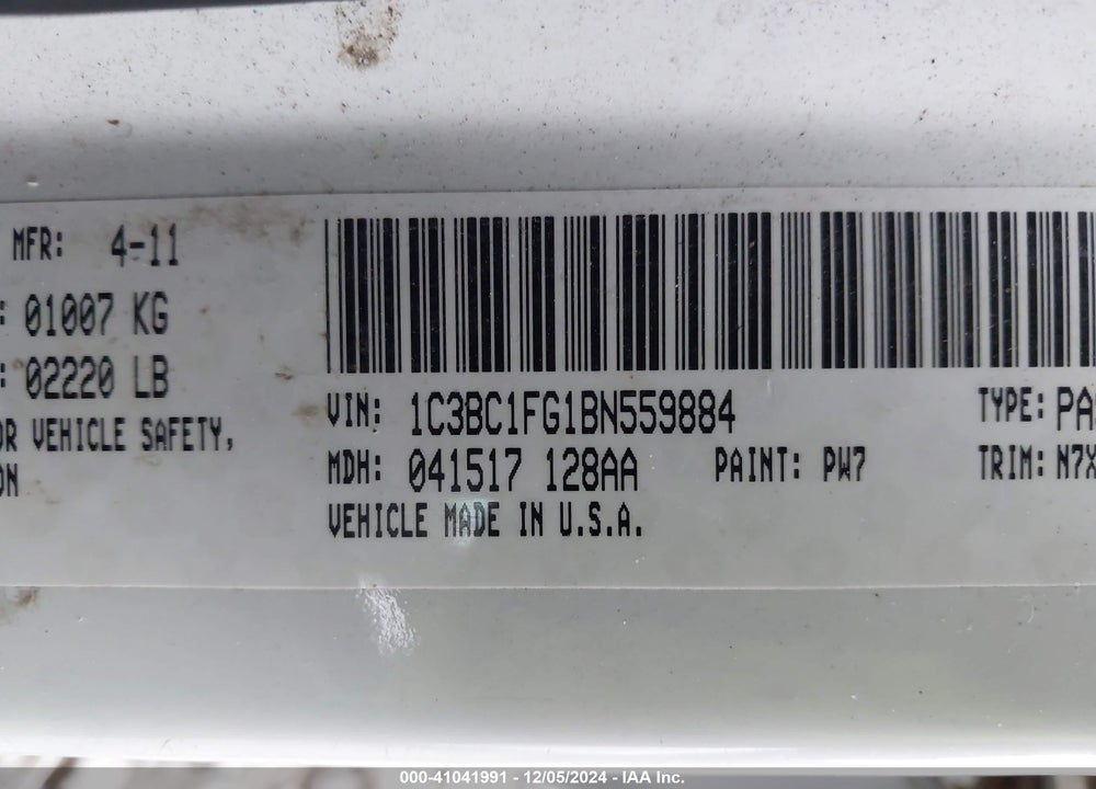 2011 CHRYSLER 200 TOURING VIN: 1C3BC1FG1BN559884