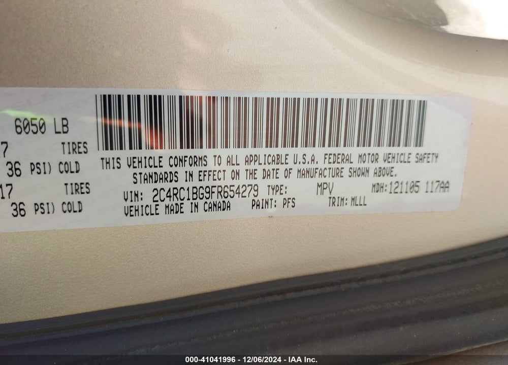 2015 CHRYSLER TOWN & COUNTRY TOURING VIN: 2C4RC1BG9FR654279