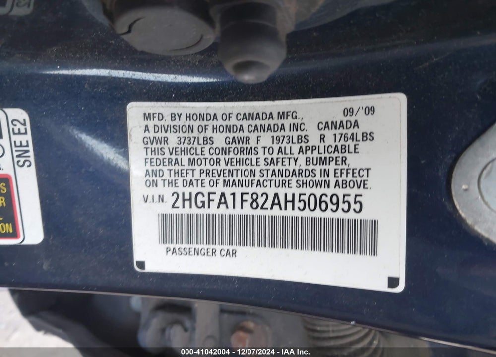 2010 HONDA CIVIC EX VIN: 2HGFA1F82AH506955