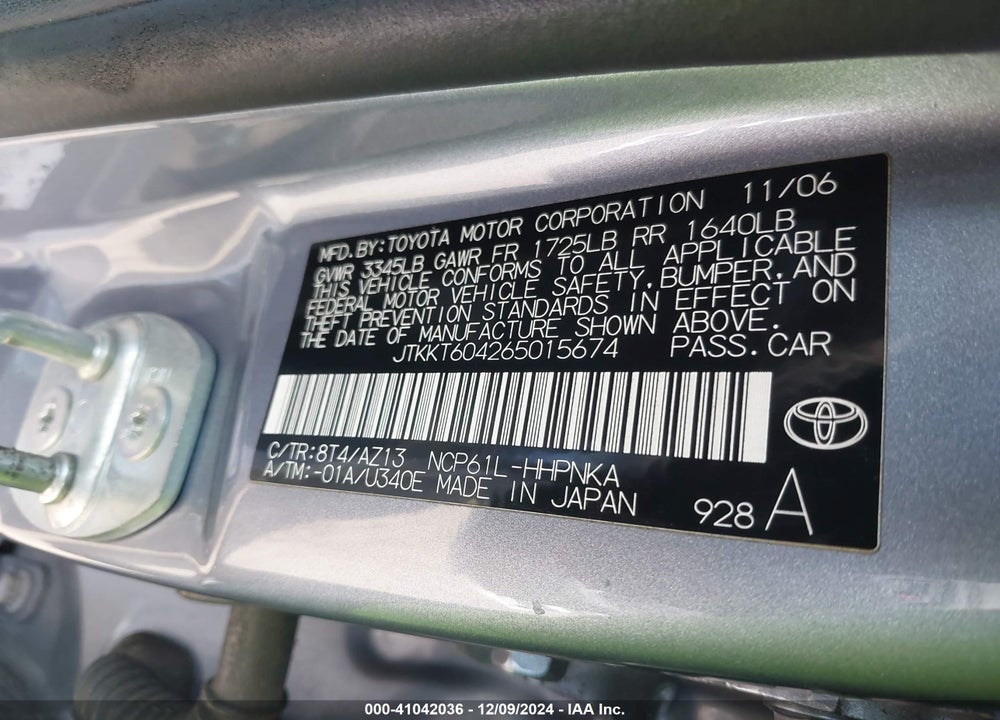 2006 SCION XA VIN: JTKKT604265015674
