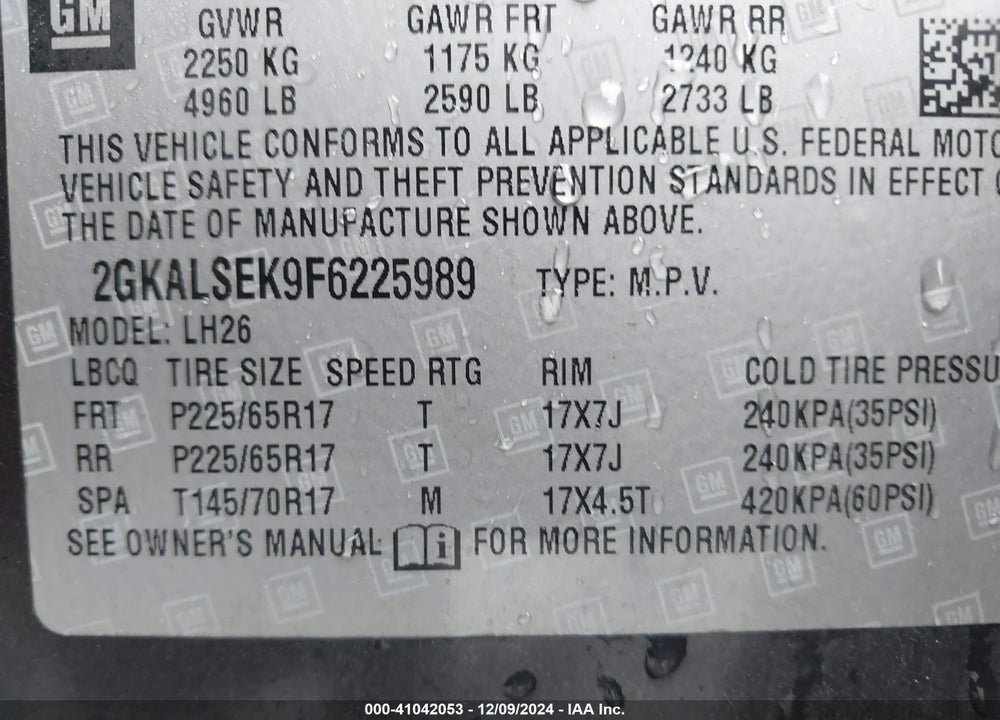 2015 GMC TERRAIN SLT-1 VIN: 2GKALSEK9F6225989