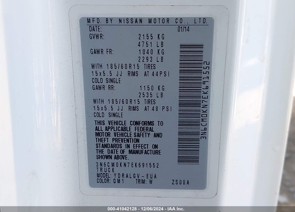 2014 NISSAN NV200 SV VIN: 3N6CM0KN7EK691552