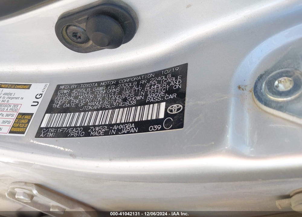 2020 TOYOTA PRIUS PRIME XLE VIN: JTDKARFP6L3142838