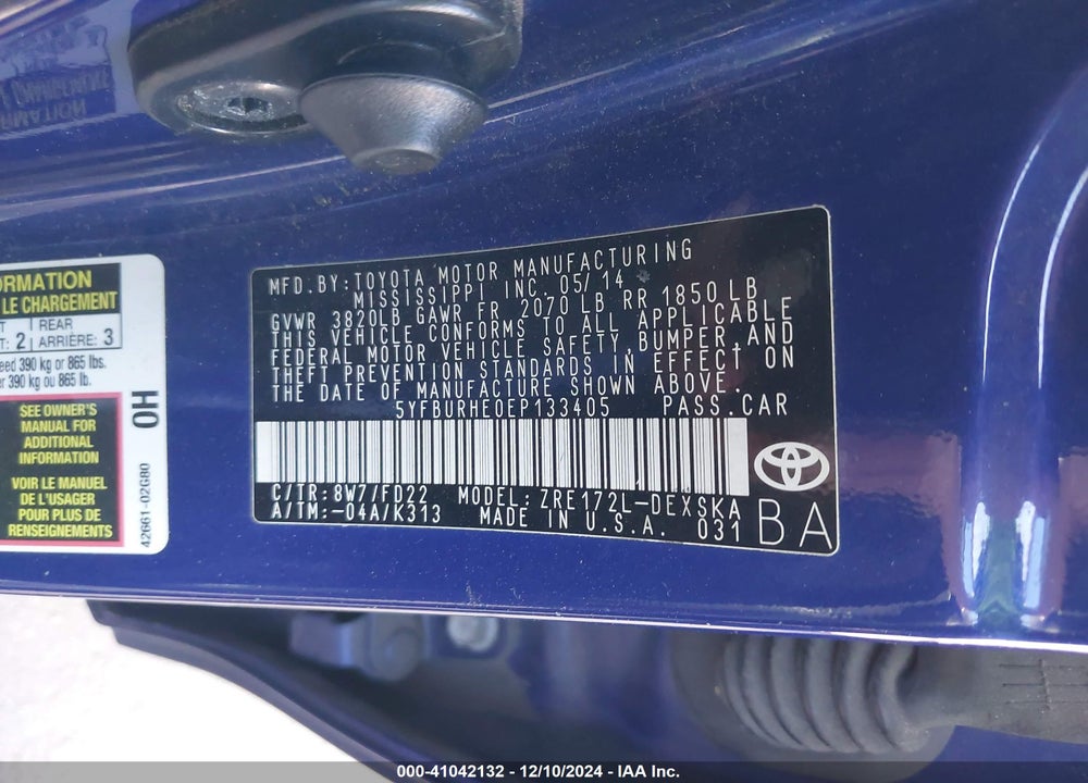 2014 TOYOTA COROLLA VIN: 5YFBURHE0EP133405