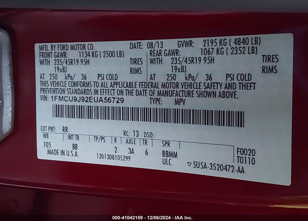 2014 FORD ESCAPE TITANIUM VIN: 1FMCU9J92EUA56729