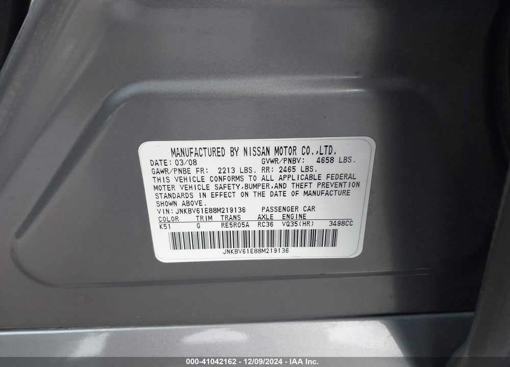 2008 INFINITI G35 VIN: JNKBV61E88M219136
