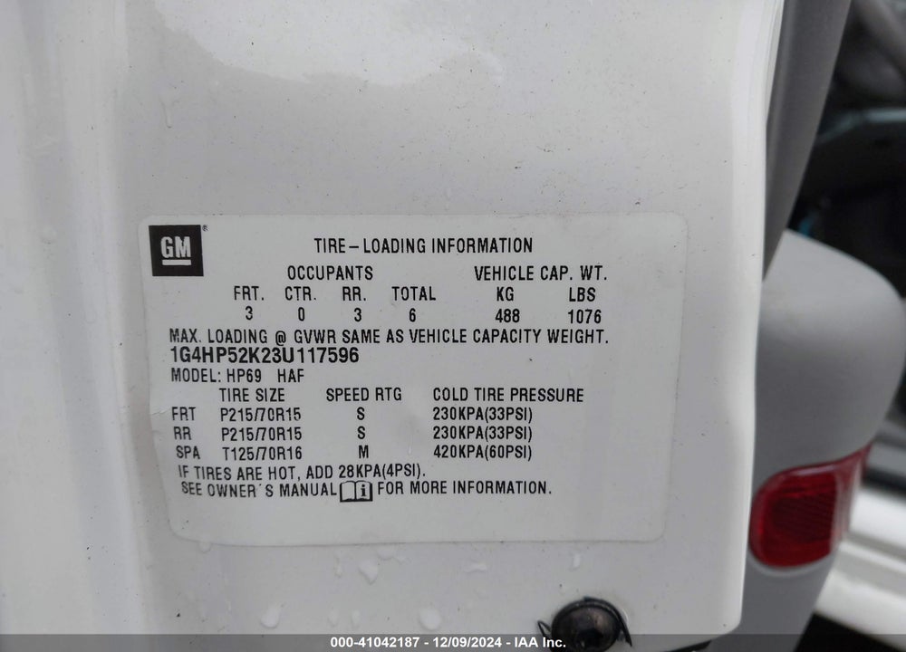 2003 BUICK LESABRE CUSTOM VIN: 1G4HP52K23U117596