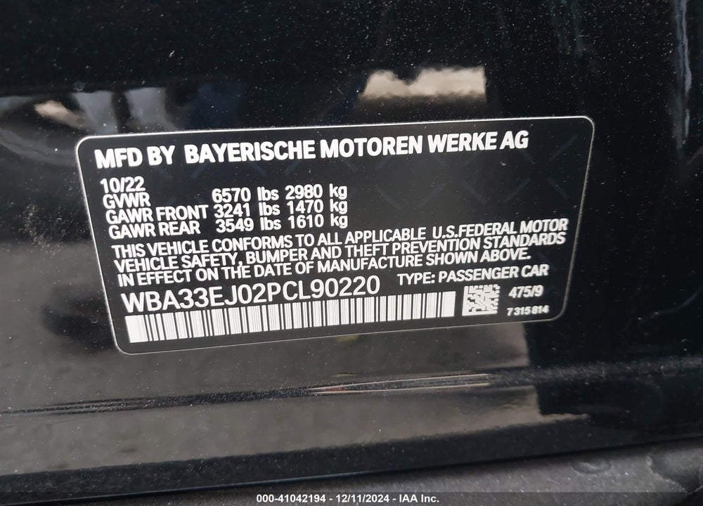 2023 BMW 760 VIN: WBA33EJ02PCL90220