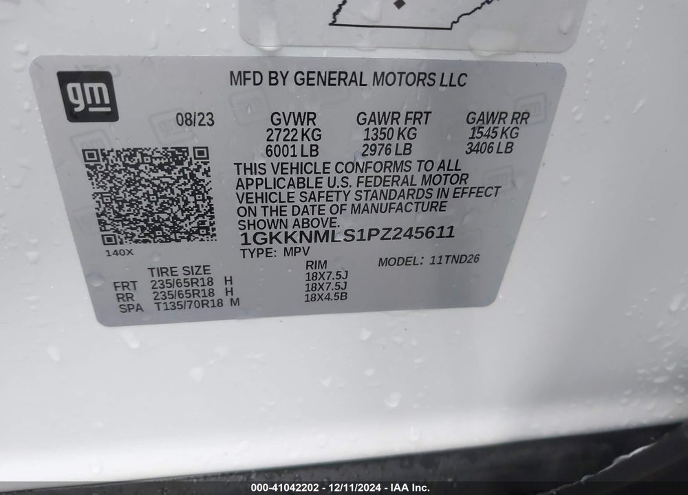 2023 GMC ACADIA FWD SLT VIN: 1GKKNMLS1PZ245611