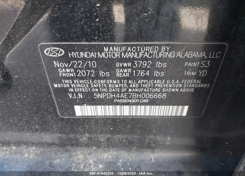 2011 HYUNDAI ELANTRA GLS VIN: 5NPDH4AE7BH006668