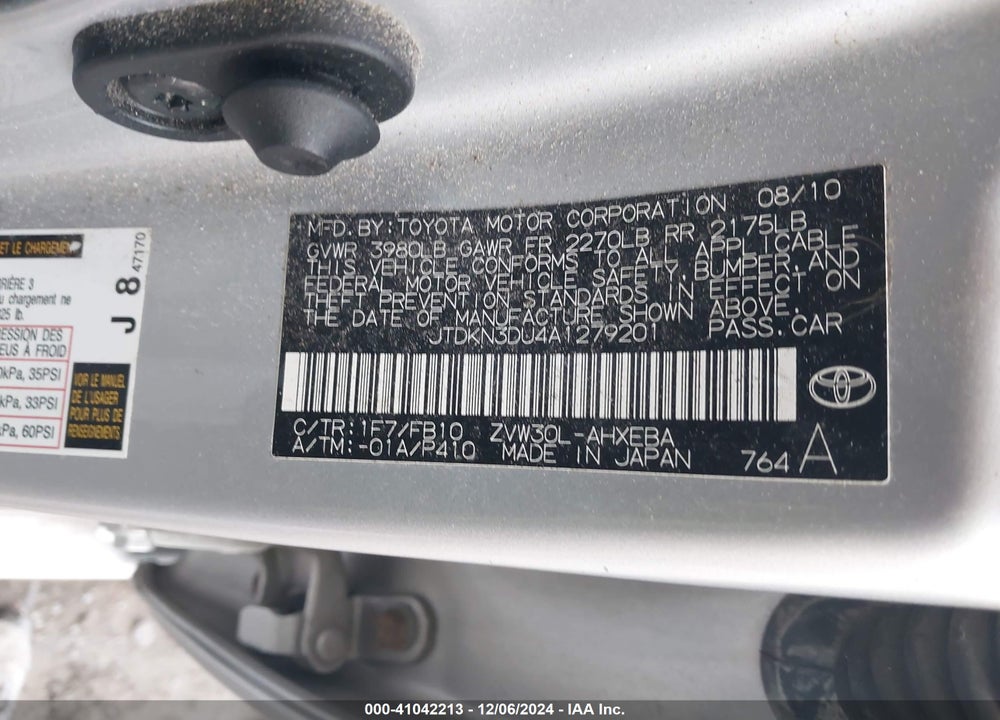 2010 TOYOTA PRIUS III VIN: JTDKN3DU4A1279201
