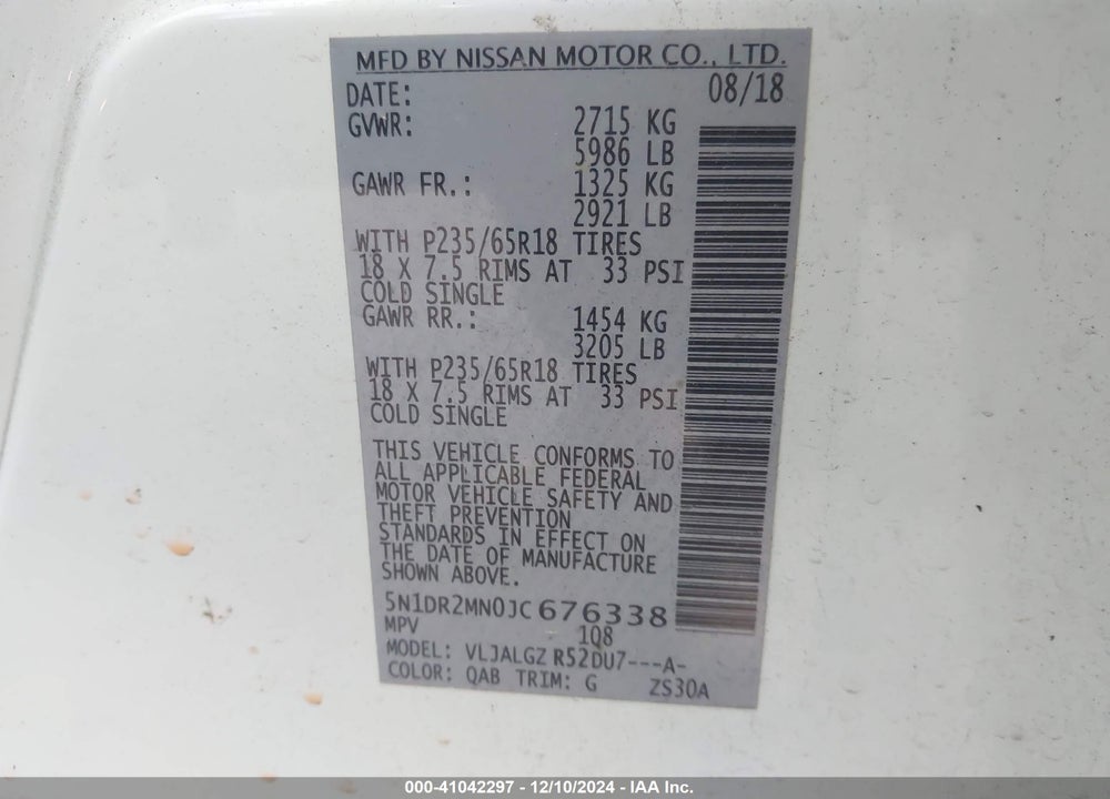 2018 NISSAN PATHFINDER SL VIN: 5N1DR2MN0JC676338