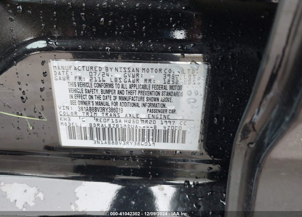 2024 NISSAN SENTRA S XTRONIC CVT VIN: 3N1AB8BV3RY386019
