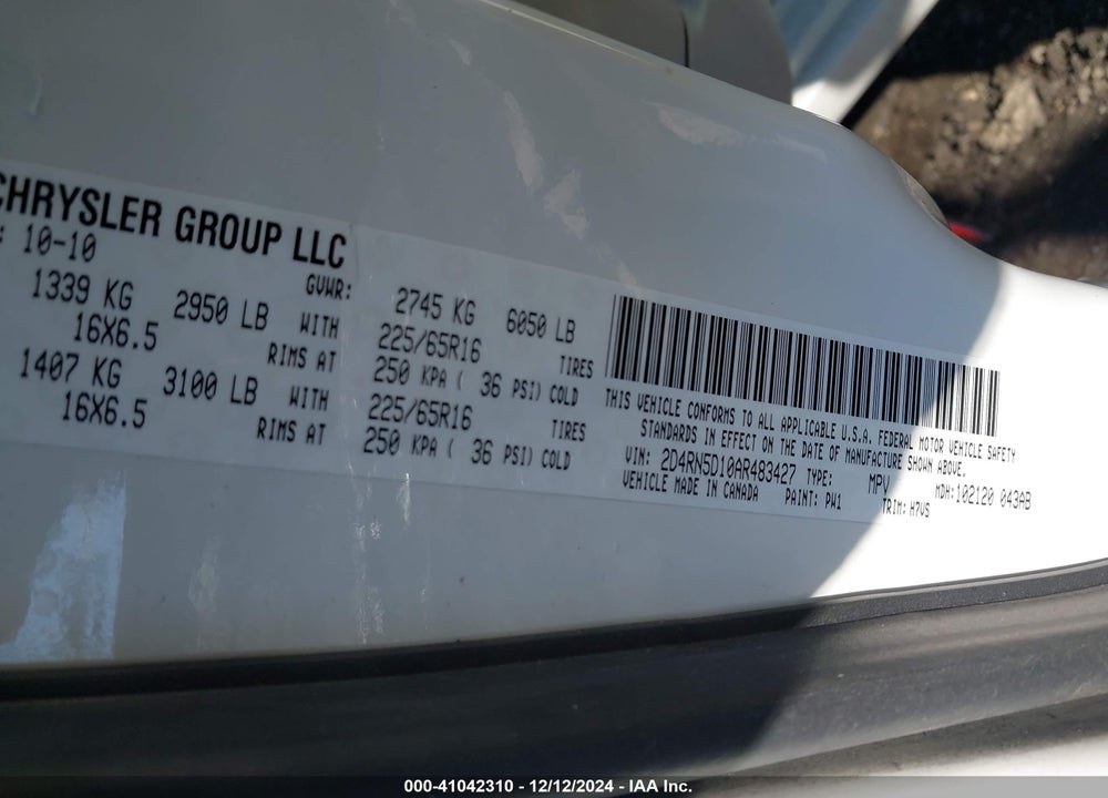 2010 DODGE GRAND CARAVAN SXT VIN: 2D4RN5D10AR483427