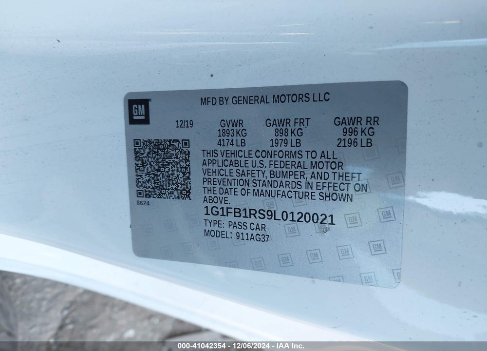 2020 CHEVROLET CAMARO VIN: 1G1FB1RS9L0120021