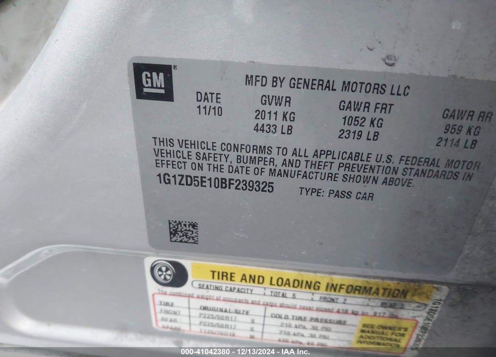 2011 CHEVROLET MALIBU VIN: 1G1ZD5E10BF239325
