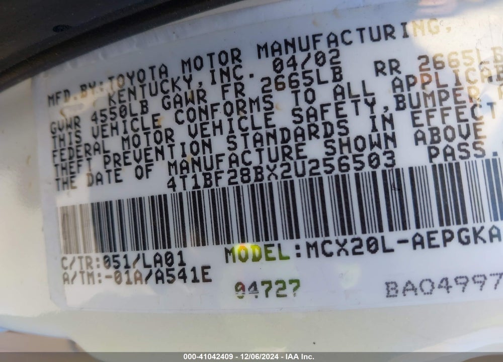 2002 TOYOTA AVALON XLS VIN: 4T1BF28BX2U256503